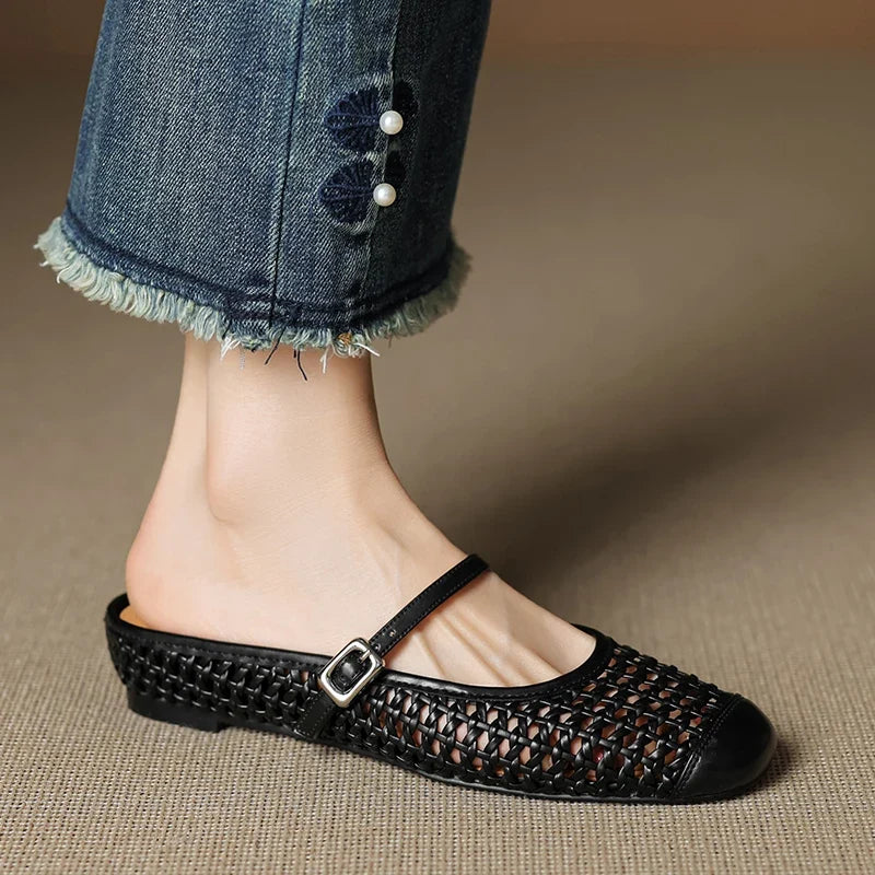 2025 New Summer Weave Slippers Cover Toe Sandals Mesh Mules Women Shoes increase height Heel Ladies Shoes Modern Slippers Sliver