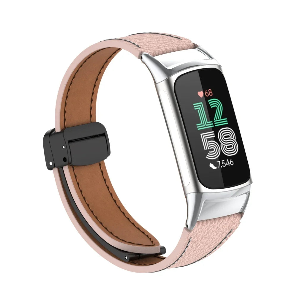 Fitbit Charge 5 & 6 Leather Band with Magnetic Folding Clasp