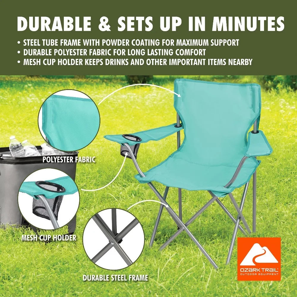 Quad Folding Camp Chair with Cup Holder, Green Sea