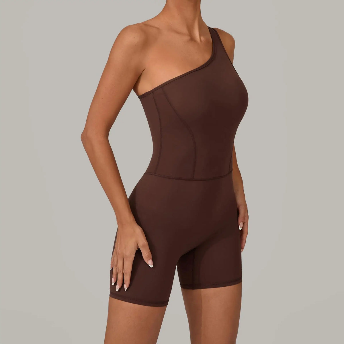 Summer One Shoulder Yoga Short Jumpsuit Women Sexy Cut Out Backless Scrunch Booty One Piece Suit Gym Workout Fitness Clothes