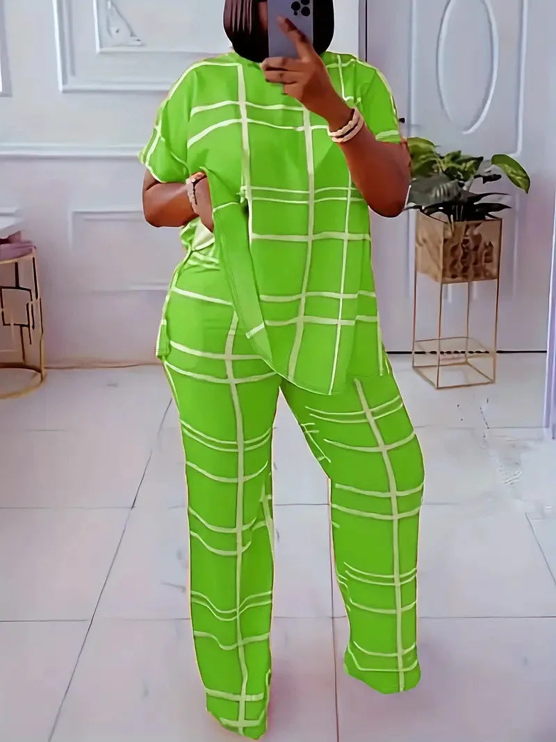 Short Sleeve 2 Piece Women Sets 2025 Spring Summer Matching Sets Stripe Print Two Pieces Sets Top Pants Suits Outfits Clothing