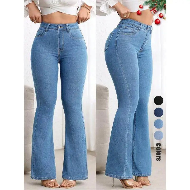 New Women's Elastic Slimming Bell Bottom Jeans Butt Lifting Waist