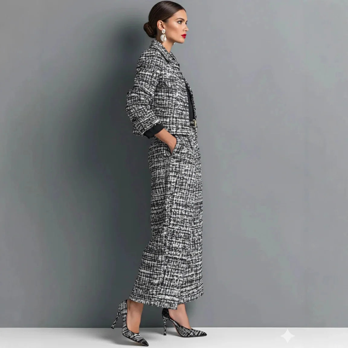 Fashionable Commuter Women's Suit Casual Solid Color Lapel Cardigan Short Jacket Paired With Loose Wide-leg Pants Two-piece Set