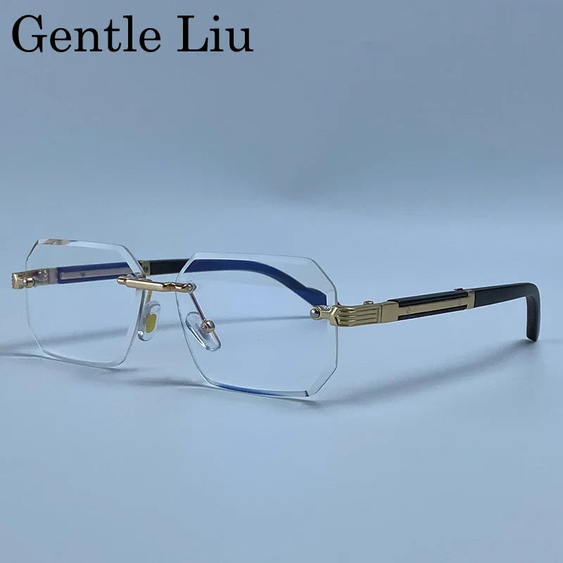 Rectangle Punk Rimless Sunglasses Men Vintage Polygon 2026 Luxury Brand Design Geometric Sun Glasses Male Hip Hop Eyewear Shades