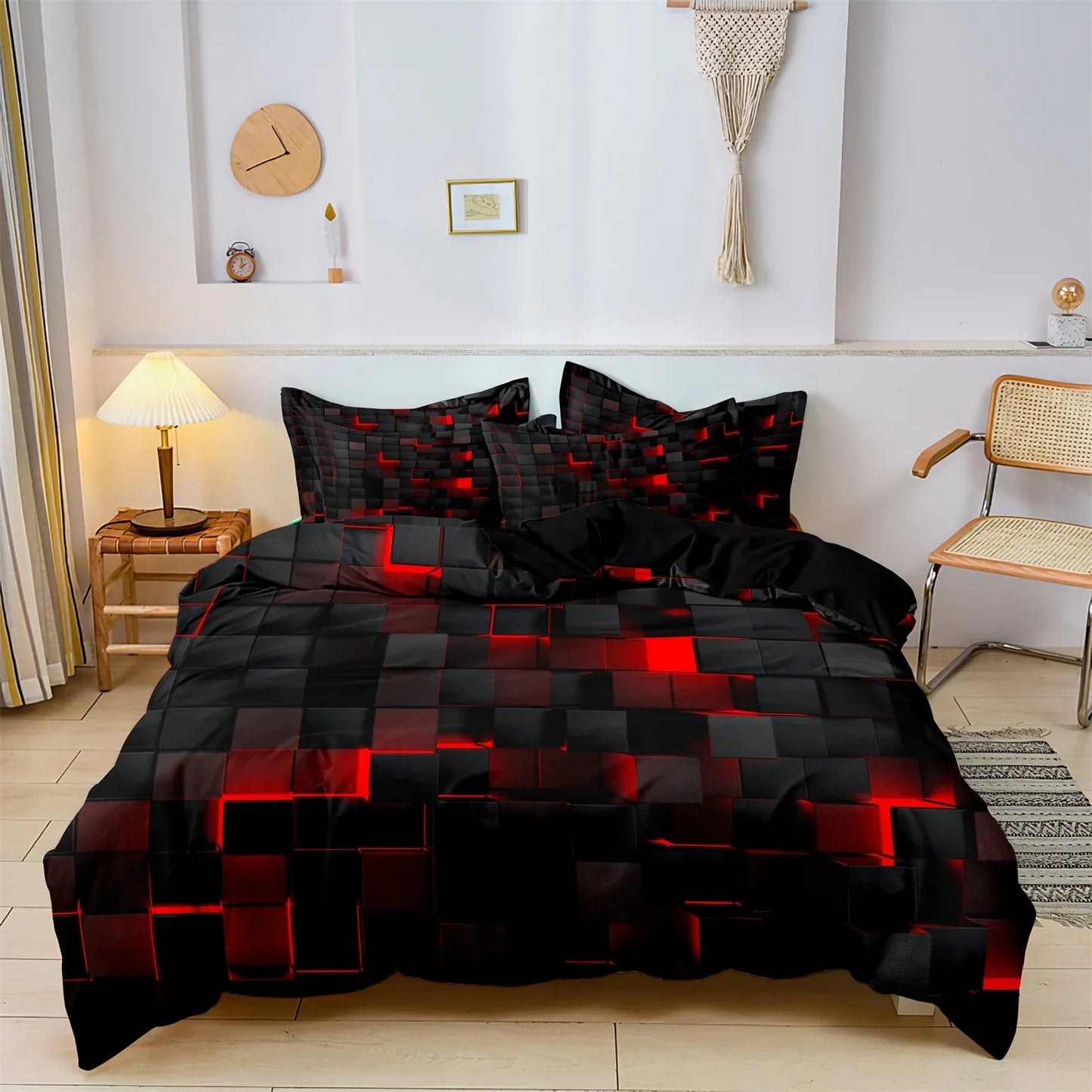 3pcs Luxurious Geometric Grid Plaid Print Soft Comfortable Duvet Cover Bedding Set Included 1*Duvet Cover & 2*Pillowcases