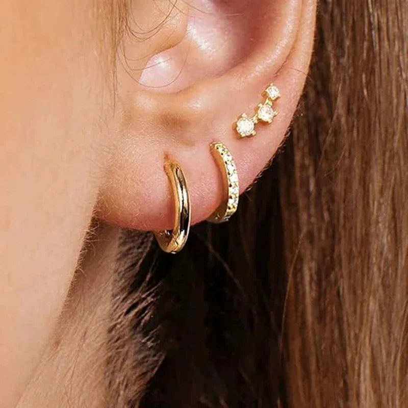 3PCS Double Flower Tragus Stud Earring Set | Cartilage Hoop and Helix Jewelry for Women