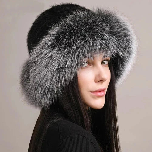 Gorro tejido de piel sintética para mujer