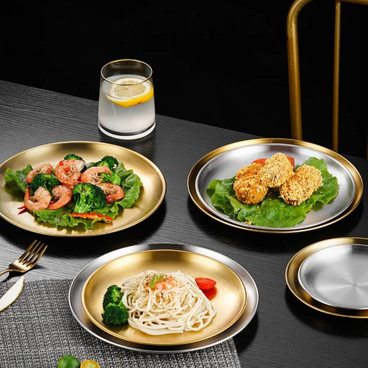Plate tray, dining tray, steak plate, barbecue plate, Korean stainless steel circular barbecue plate