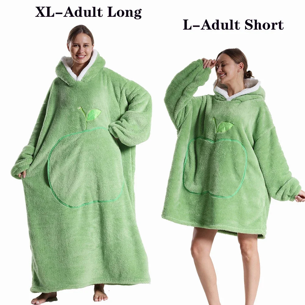 Women Plush Fleece Blanket Men Warm Thick Hoodies Adult Giant TV Blanlets with Sleeves Super Long Cold-proof Homewear Pajamas