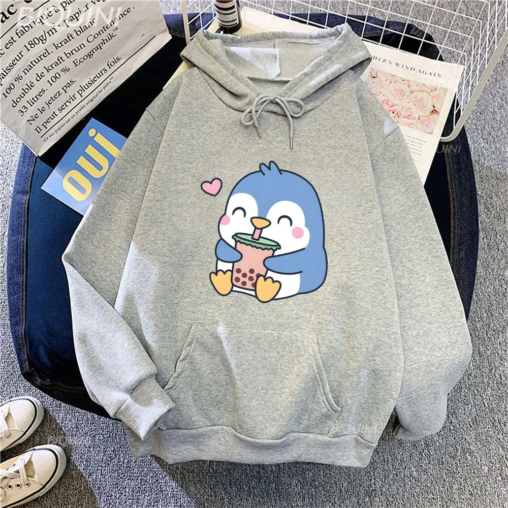 Sudadera con capucha de pingüino que ama el té de Boba