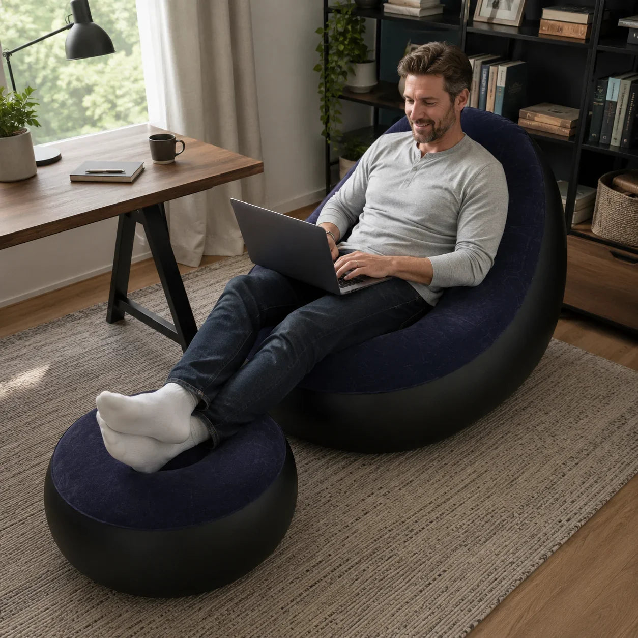 1PC Nflatable Air Sofa Chair with Footrest, Portable Lounge Chair Set
