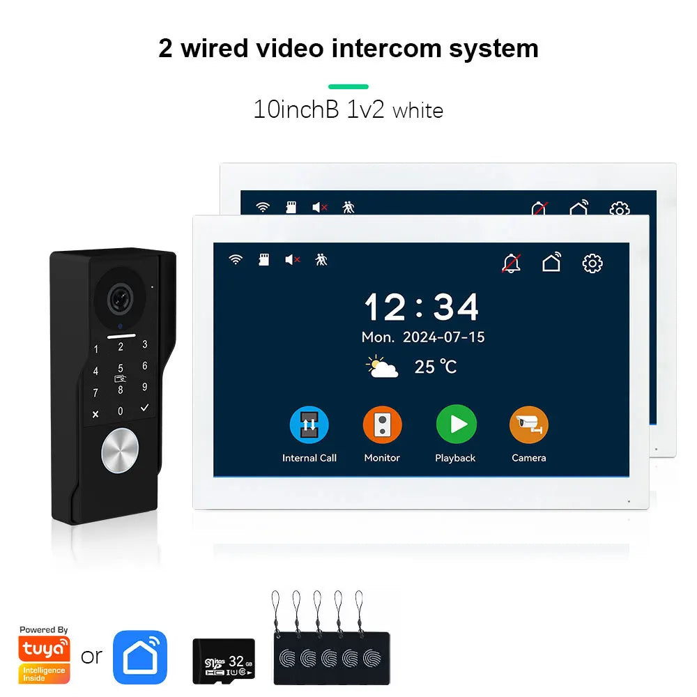 ANJIELO 2-Wire Video Door Phone with TUYA App IC Card PIN Unlock 24 IP Camera Support Smart Video Intercom System for Home 1080P