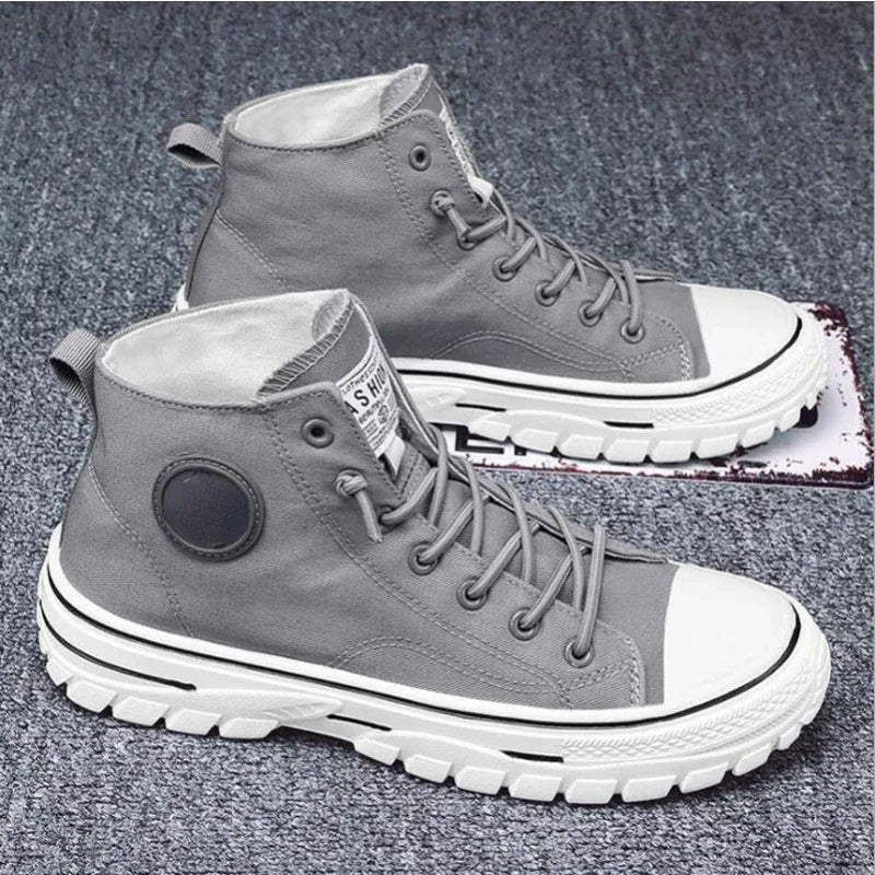 Men's Canvas Shoes Male High Top Casual Breathable Sports Shoes Gray Skateboarding Vulcanized Shoes Comfort Sneakers 2025 New