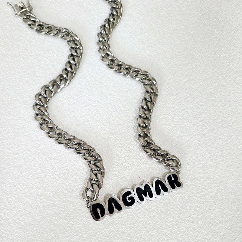 Customized Stainless Steel Painting  Color Name Necklace With 1.2CM Stainless Steel Cuban Chain  for Men /Women Hip Hop Jewelry