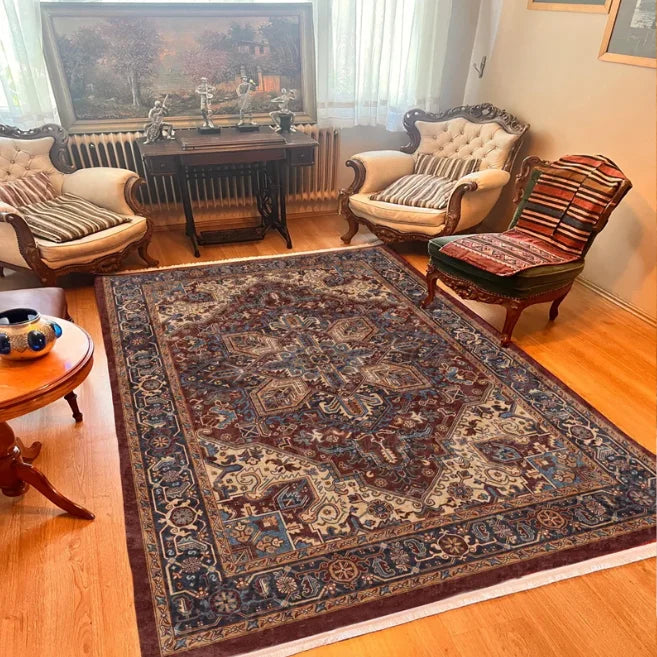 Dark Red Afghan Rug Vintage Distressed Style Washable Area Carpet