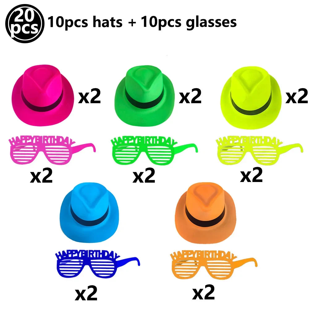 6 12 24 30 Pcs Neon Party Supplies Neon Formal Hats Glow In The UV Light Party Fluorescent Hat UV Light Party Decorations Adults