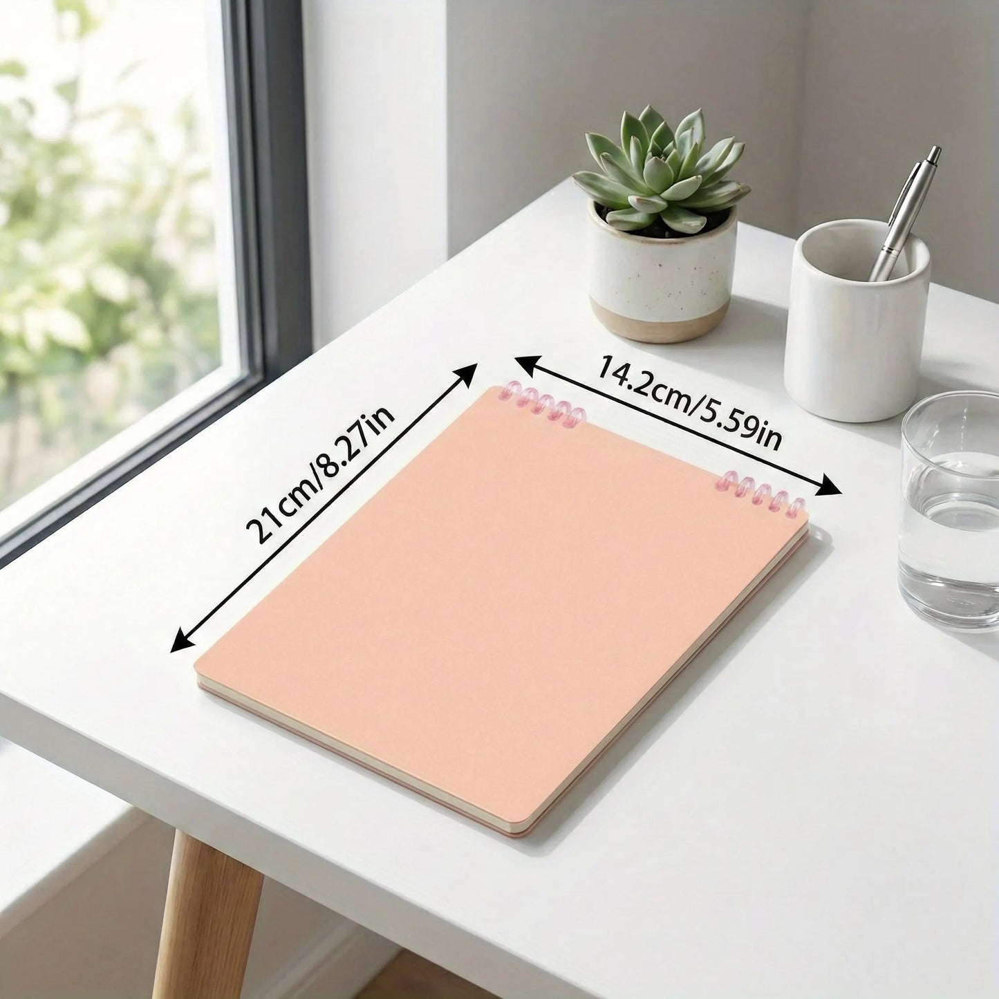 Pink Coil Notebook with Calendar, Vertical Standing Desk Planner, Thick Lined Pages for Office School Supplies