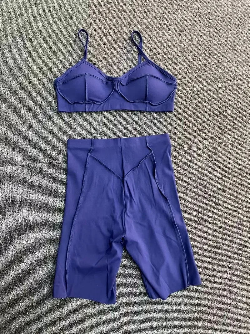 2-Piece Yoga Set – Open Back Sports Bra & High Waist Shorts