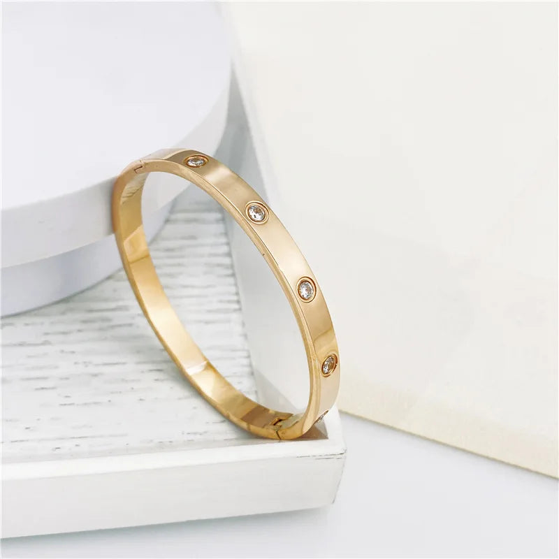 New Design Gold Color Zircon and Cross Nut Nail Bracelet Gold & Bangle