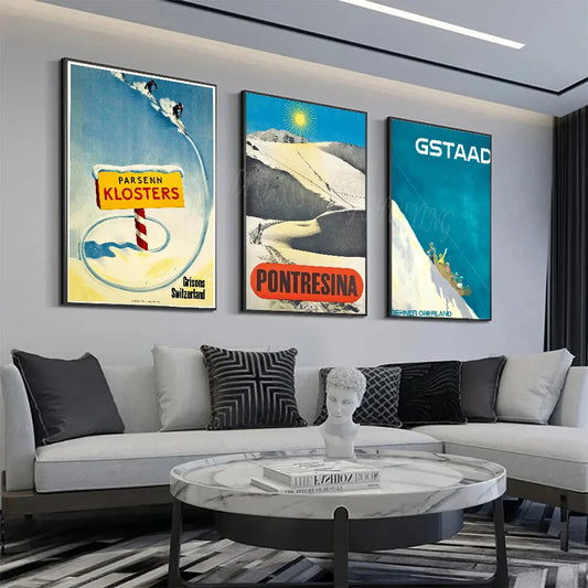 Vintage Ski Art Poster Mountain Snow Switzerland Bernese Poster HD Posters Home Room Bar Cafe Decor Art Wall Painting Picture