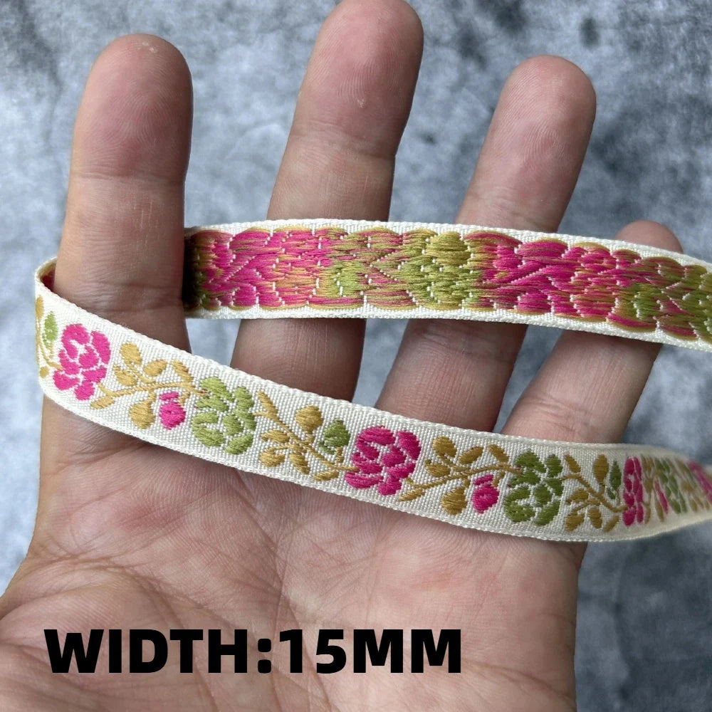 5 Yards 1~3CM Geometric Flower Designs Are Selling Well Embroidered Jacquard Ribbon Decorative Clothing Dog Chain Curtains