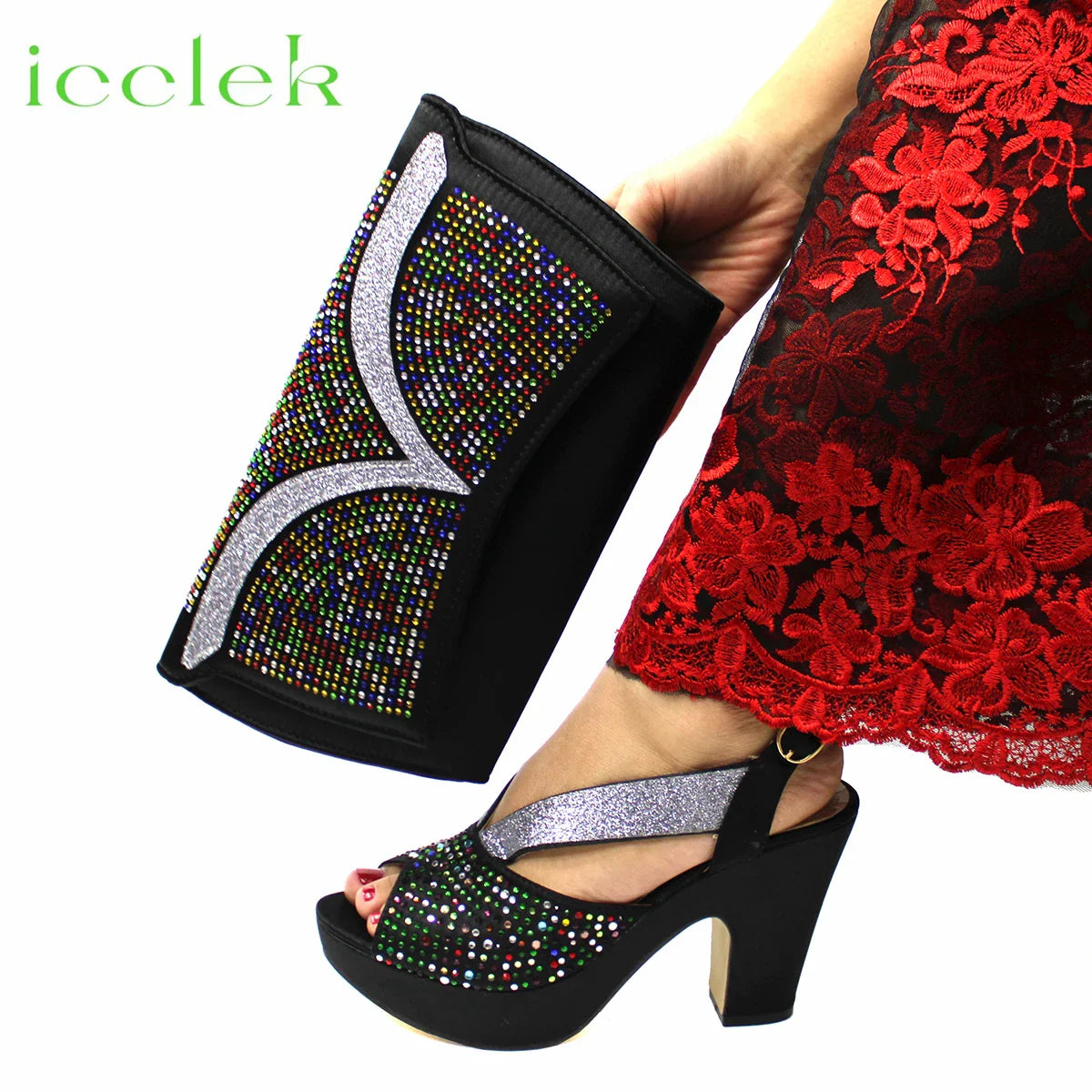 Nuevo conjunto de zapatos y bolso para mujer africana con diseño novedoso
