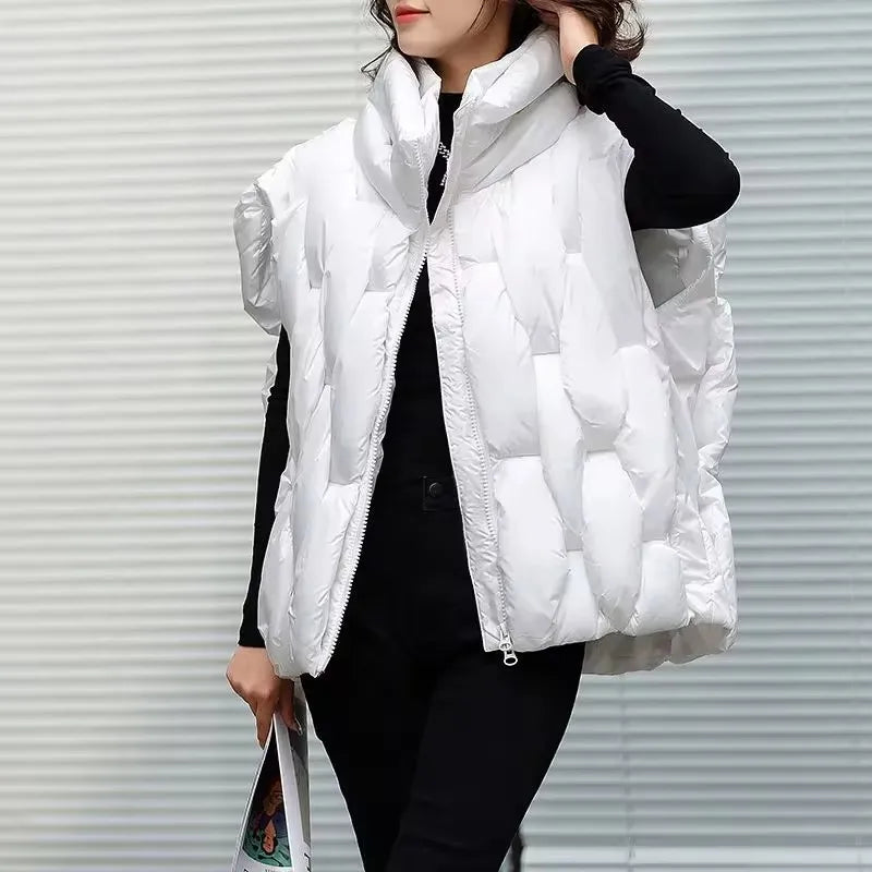 Women Thick Cotton Vest Women Square Weave High Collar Warm Waistcoat Casual  Warm Puffer Bubble Sleeveless Jacket