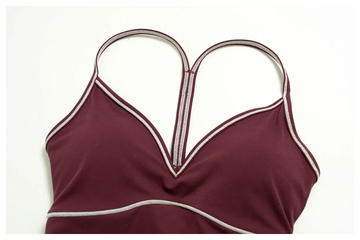 Summer Color Blocking Yoga Suit Women Tracksuit Hanging Neck V Neck Slim Sports Vest Tight Hip Lifting Capri Pants Fitness Sets