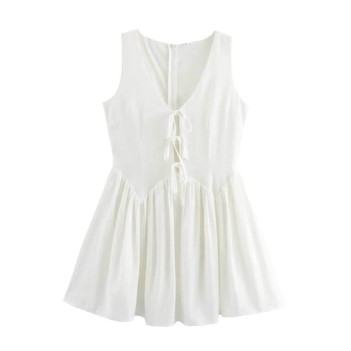 Foridol Bowknot Tie-up Summer White Dress Women Sleeveless Beach A-line Short Dress 2025 Occasion Boho New in Sundress