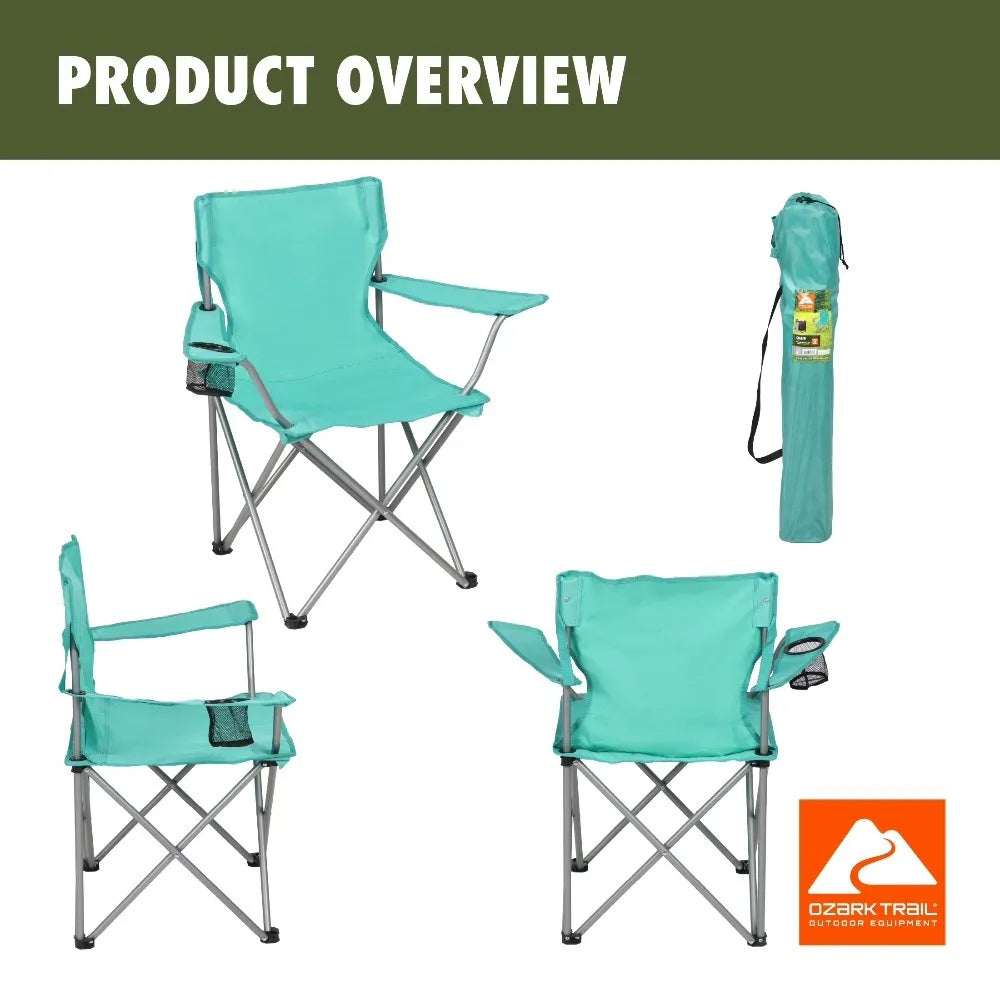 Quad Folding Camp Chair with Cup Holder, Green Sea