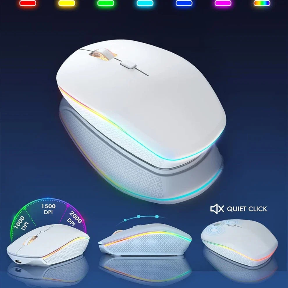 USB Wireless Keyboard and Mouse Set RGB Backlit Rechargeable Light Up Letters Full-Size Wireless Keyboard for Computer