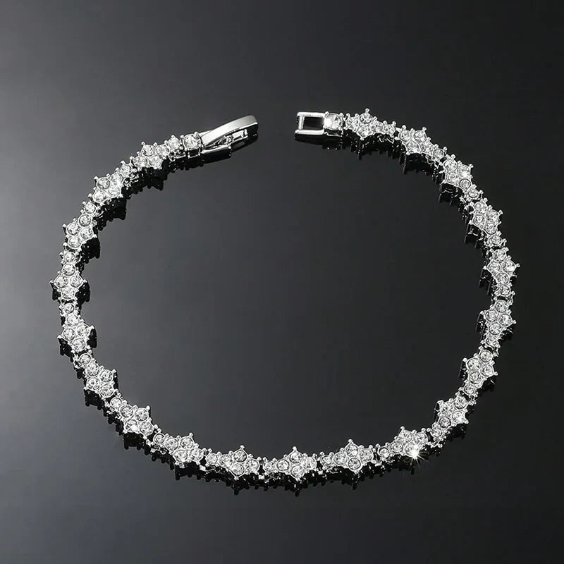 Round Stone Star Cubic Zirconia Bracelet Hip-Hop Jewelry For Men Shiny Elegant Fashion Accessory Classic  Gift For Birthday