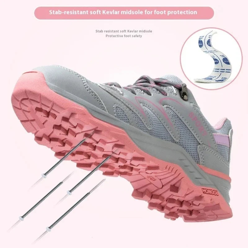 Women's Safety Shoes Anti Smash Puncture Proof Work Shoe Indestructible Steel Toe Breathable Running Shoes Lace Up Women Shoes