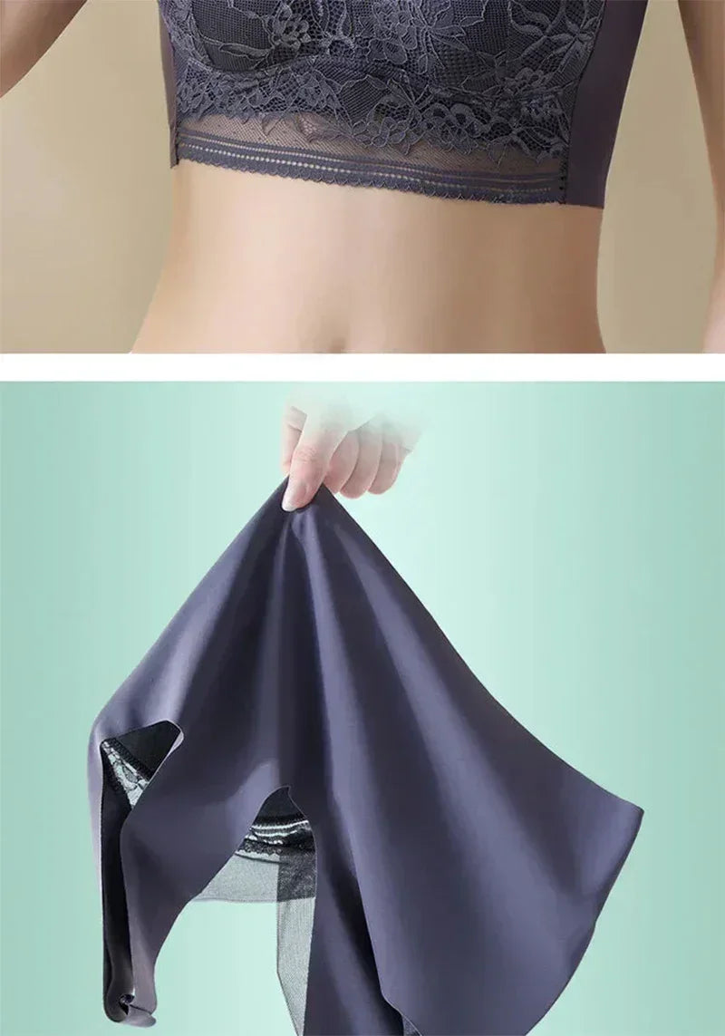 L-6L Mujeres Sujetador Grande Push Up Seda de Hielo Sin Costuras Sujetador Bralette Encaje Sin Aros Sujetadores de Verano Talla Grande Lencería Ropa Interior 15019