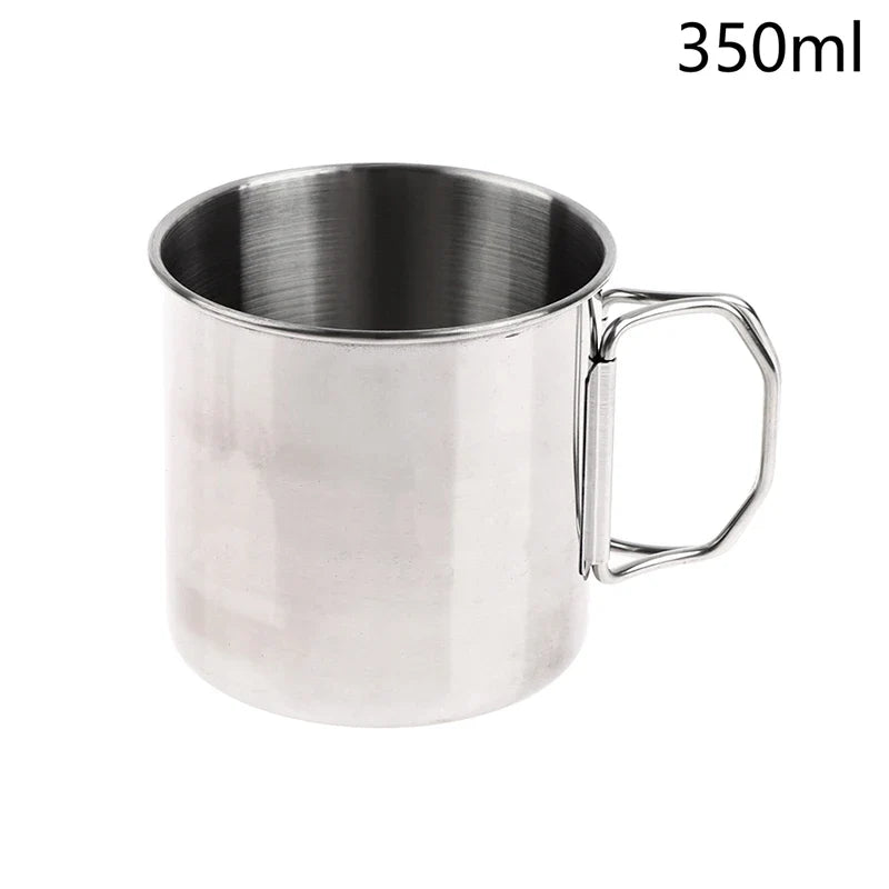 1pc Stainless Steel Folding Handle Cup Portable Carabiner Cup Outdoor