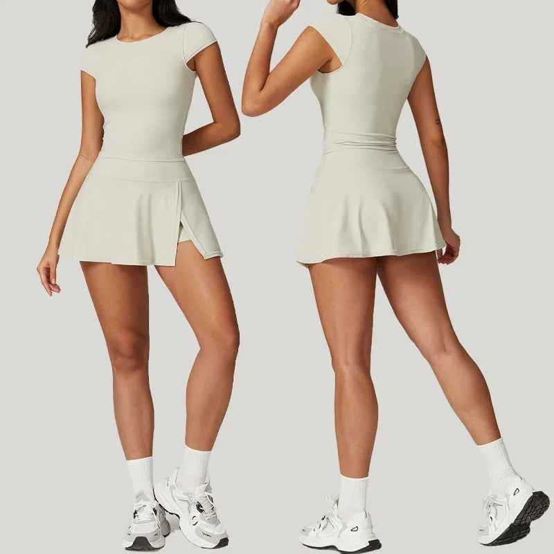 Anti Shine High Waisted Tennis Skirt and Yoga Pant Set