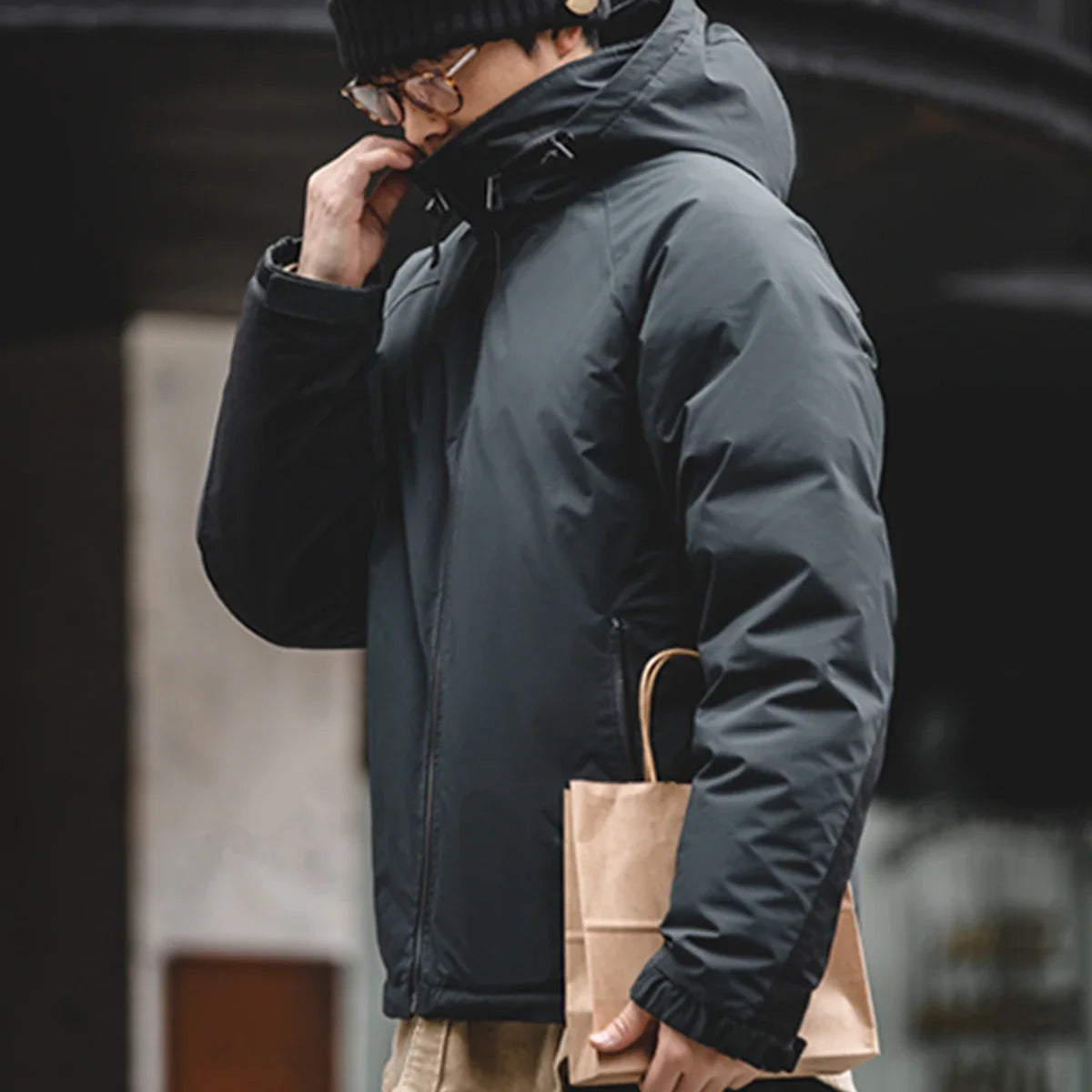Maden Casual 90% White Duck Down Hooded Jacket Outdoor Windproof Warm Puffer Jacket Thickened Winter Coat for Men's Winter
