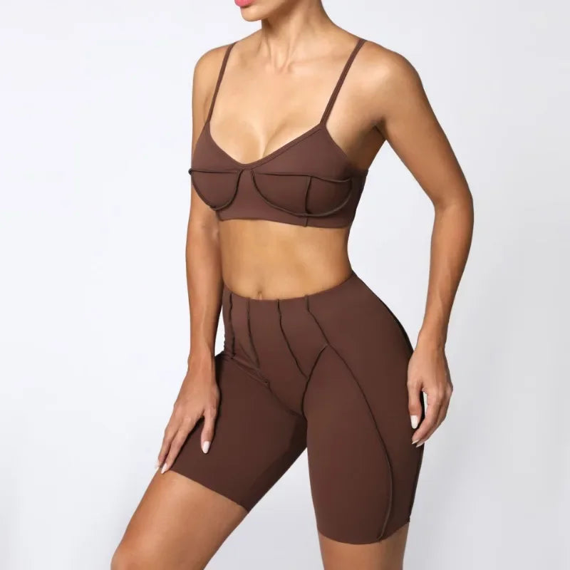 2-Piece Yoga Set – Open Back Sports Bra & High Waist Shorts