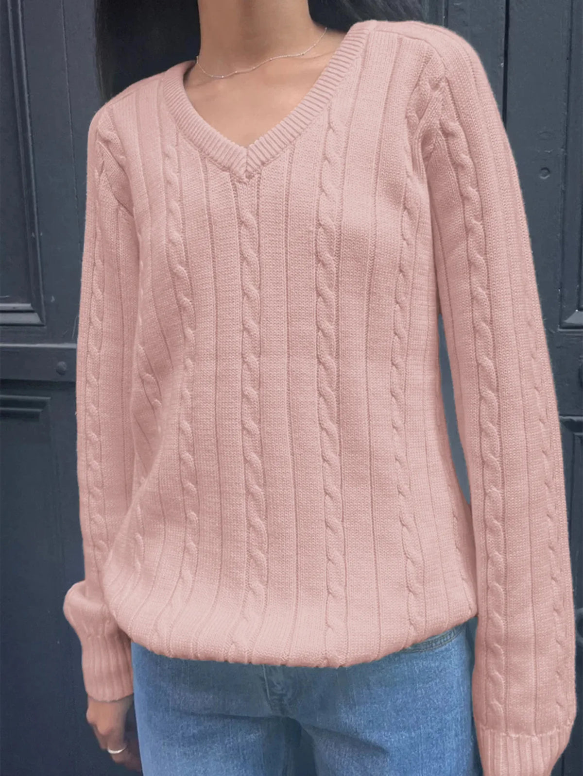 Phantasy Retro Solid Color Sweater Winter Women's V-Neck Casual Simple Loose Knit Sweater Trendy Spring Autumn Winter Sweater