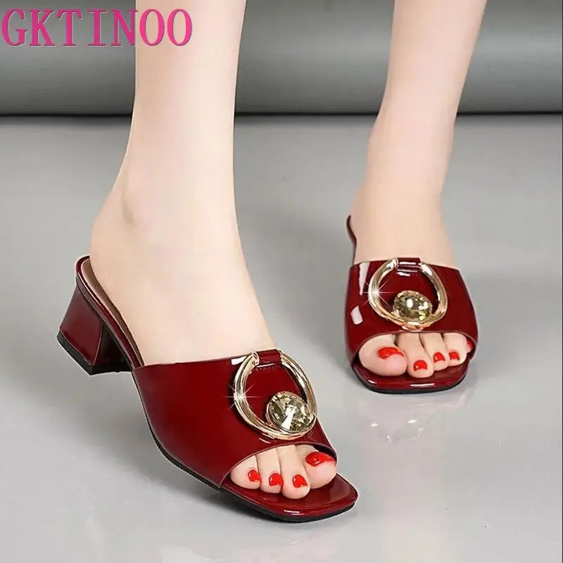 GKTINOO Women Shoes Sexy Patent Leather Female Flip-flop Slippers Summer Fashion High Heels Slides For Ladies Comfortable Sandal