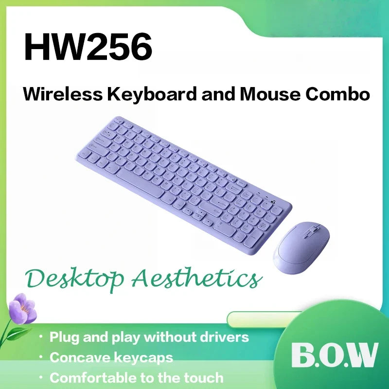 B.O.W HW256 Ultra-thin wireless keyboard and mouse set, 2.4G wireless set, 96 keys