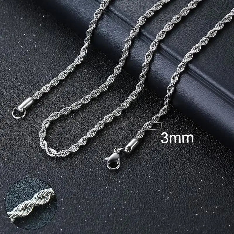 Vnox Twist Rope Chain Necklace for Men Women | Waterproof Stainless Steel Unisex Chain