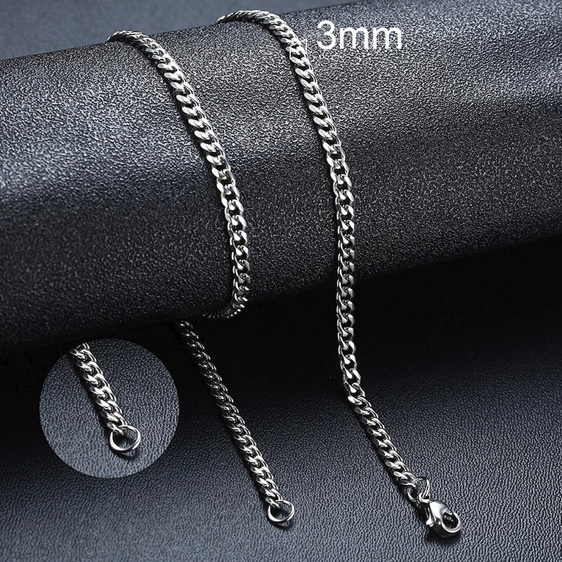 3-11mm Classic Cuban Chain Necklace for, Silver Black Gold Grey Color