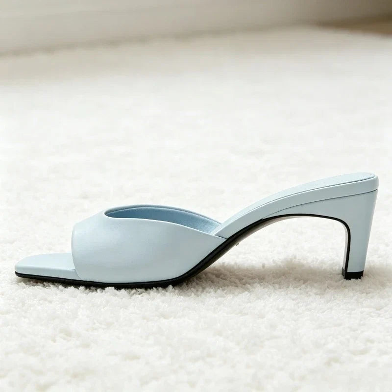 Soft Leather PU Mule Sandals Women Fashion Square Toe Design Slingback Heels for Ladies Elegant Commuting Office Slide Sandals