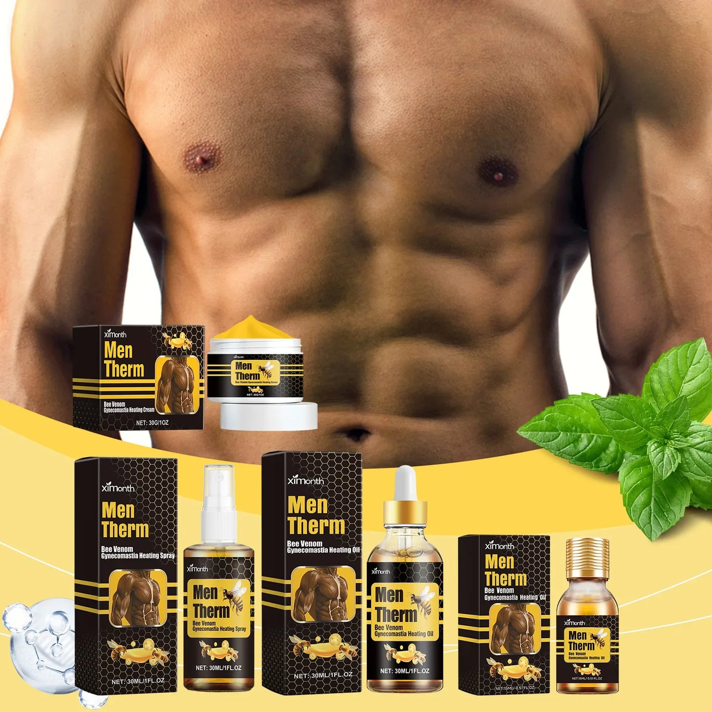 15ml Men's Bee Male Breast Warming Oil Chest Firming Massage Serum Chest Firming Oil Skin Care