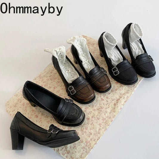 Vintage Thick Heel Women Mary Jane Shoes Ladies Concise Slip On Pumps Spring Autumn Women's Party Dress Shoes