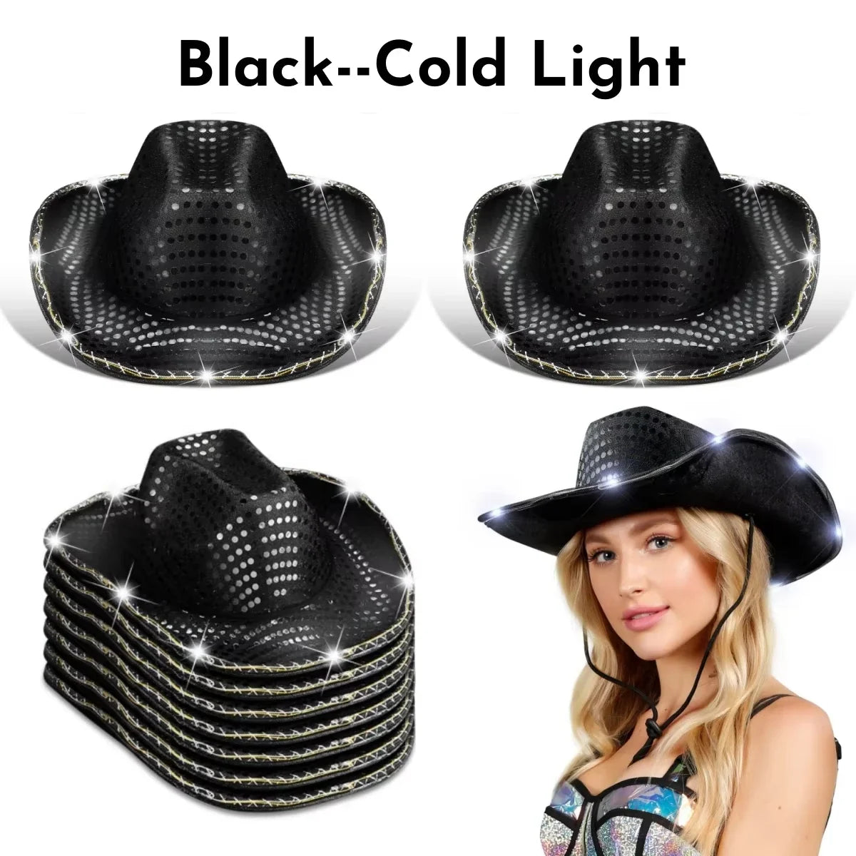 8/10/16/20/40pcs Light Up Cowboy Hats Lighted Wedding Hats LED Western Cowgirl Hats for Wedding Reception Dance Bachelor Party