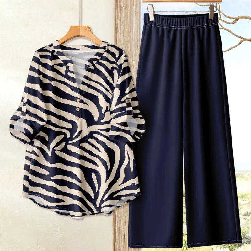 Women's 2-Piece Long Sleeved Top+Long Pants Printed Set