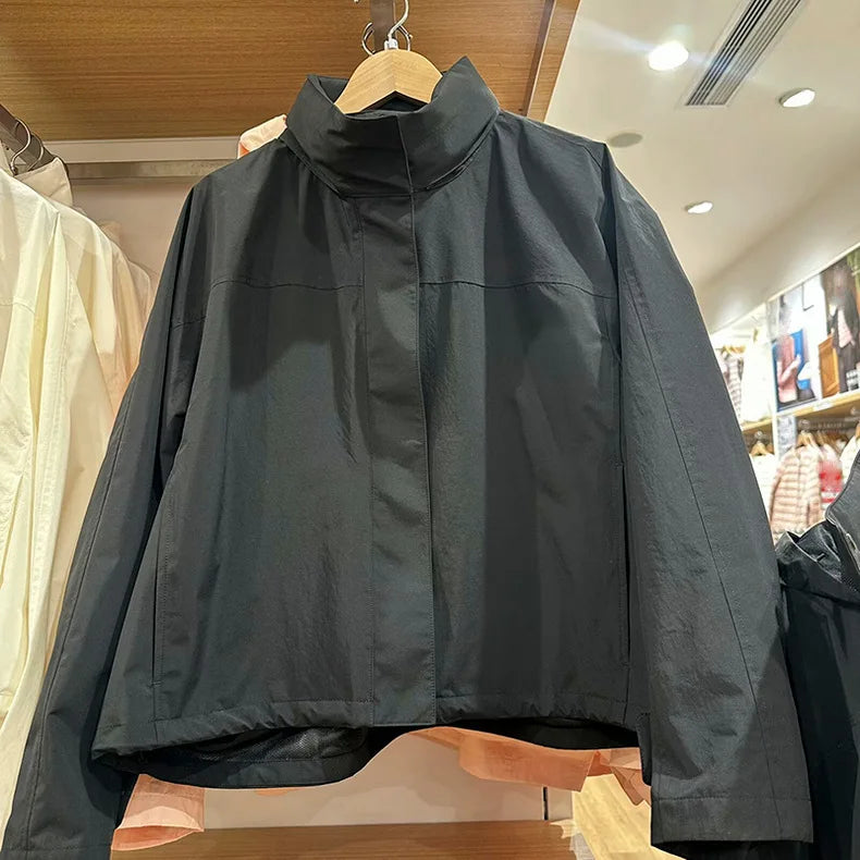 2026 Autumn Women Windproof Jacket Coat Fashion Hooded Stand Collar Thin Jacket Femme Casaco Abrigo Streetwear