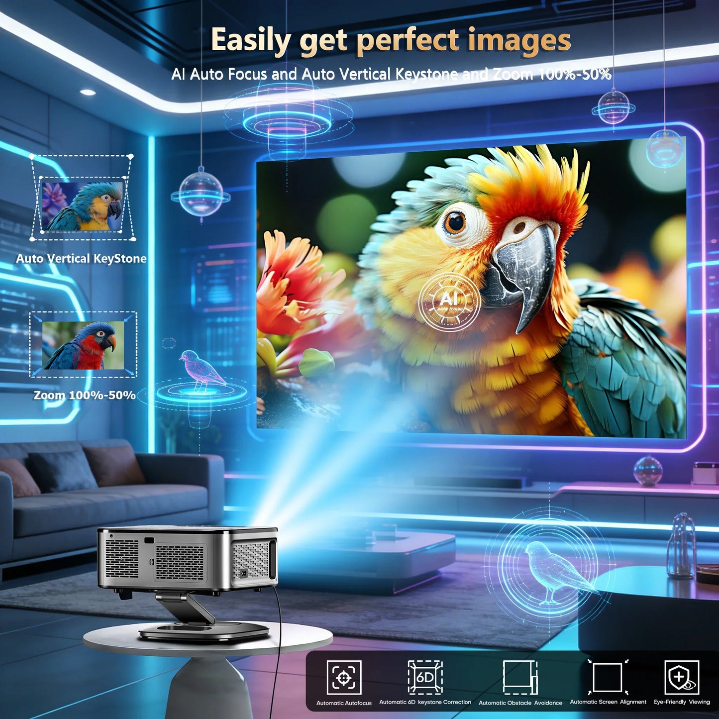 XIWBSY 2026 Portable 4K UHD Projector 42000Lumens Movie Google TV Projector BT5.4 WiFi6 Android TV 14.0 Smart Home Projector